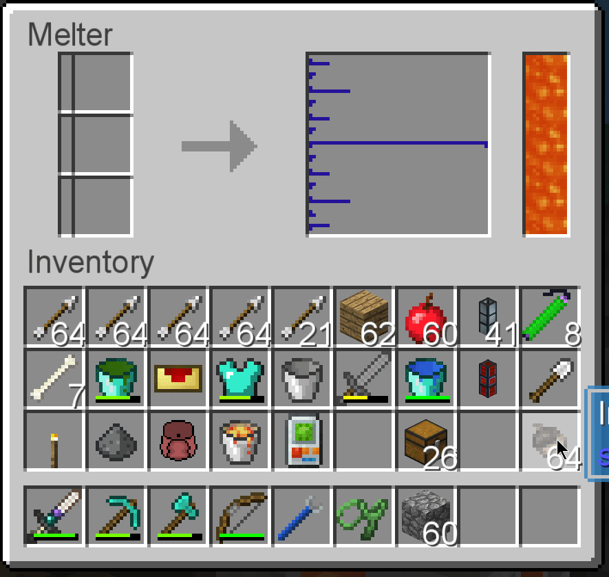 Shift clicking items into a porcelain melter with pre existing items