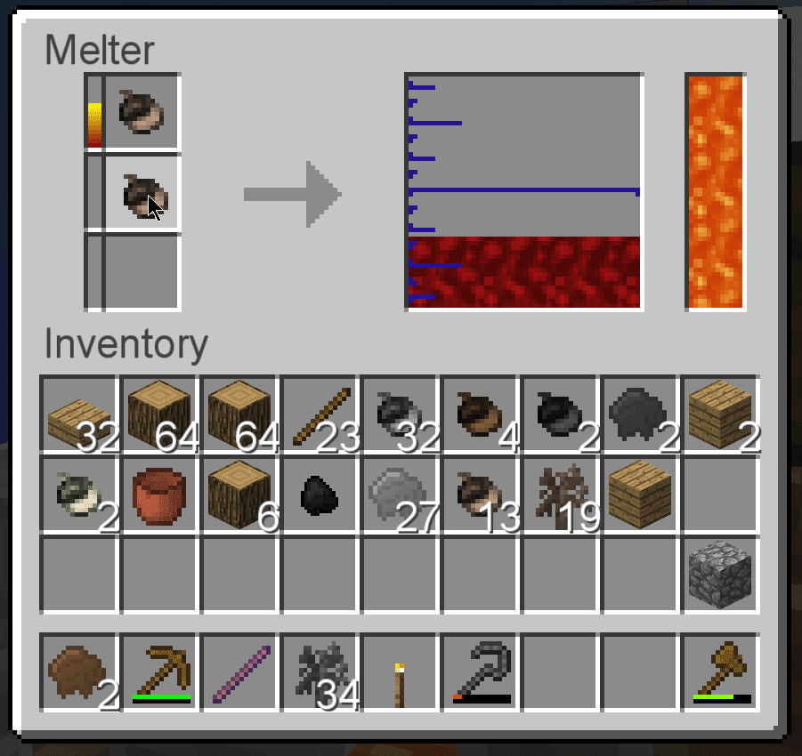 Shift clicking items into a porcelain melter with pre existing items